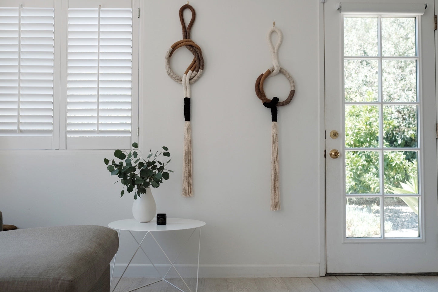 wrapped wall hanging in neutral colors